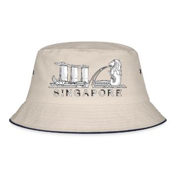 Singapur Skyline Ikonischer Singapur-Tourist - Bucket Hat - Natur/Navy - Vorne