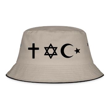 Religion, Islam, Judentum, Gott, Christ - Bucket Hat - Khaki/Schwarz - Vorne