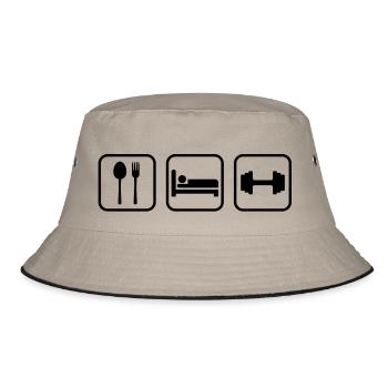 eat_sleep_gym_1__f1 - Bucket Hat - Khaki/Schwarz - Vorne