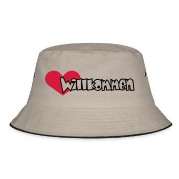 Herzlich Willkommen (2c) - Bucket Hat - Khaki/Schwarz - Vorne
