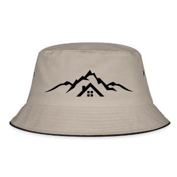 Landschaft - Berge Hütte - Bucket Hat - Khaki/Schwarz - Vorne