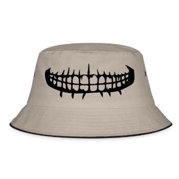 grinsen zaehne mund horror halloween gruselig boes - Bucket Hat - Khaki/Schwarz - Vorne
