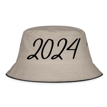2024 Jahreszahl Datum Zahl Anno Kalenderjahr USA - Bucket Hat - Khaki/Schwarz - Vorne