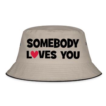 Jemand liebt dich - Bucket Hat - Khaki/Schwarz - Vorne