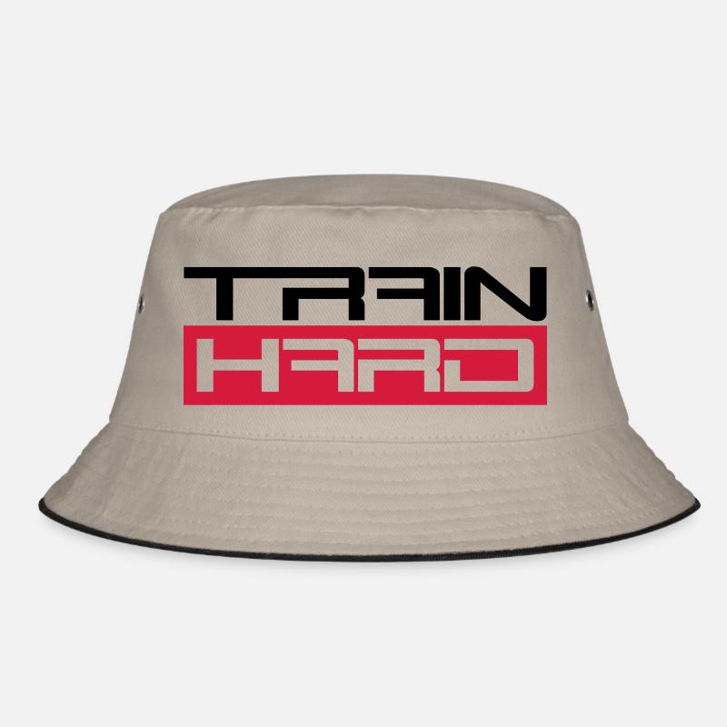 workout cool design text dumbbell train hard exerc Bucket Hat