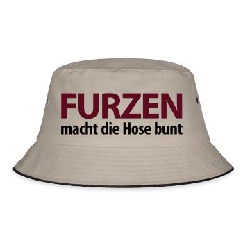 Furzen macht die Hose bunt. Kacke Scheiße Malheur - Bucket Hat - Khaki/Schwarz - Vorne