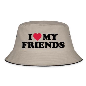 I love my friends - Bucket Hat - Khaki/Schwarz - Vorne
