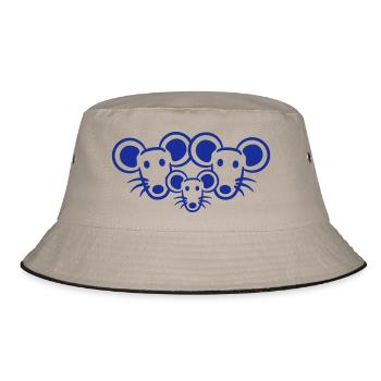 3 Mäuse Familie Kind Mama Papa Eltern Reihe Süß - Bucket Hat - Khaki/Schwarz - Vorne