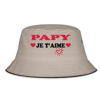 Papy je t'aime - Bucket Hat - Khaki/Schwarz - Vorne
