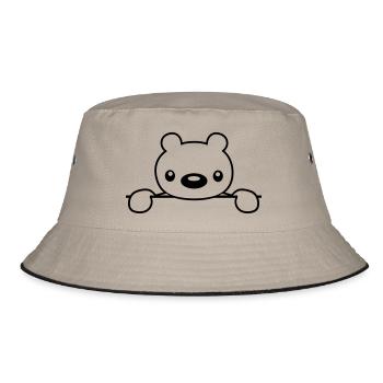 text feld suesser teddybaer haelt - Bucket Hat - Khaki/Schwarz - Vorne