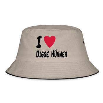 i love digge huehner - Bucket Hat - Khaki/Schwarz - Vorne