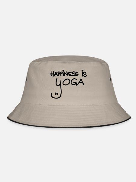 happiness is yoga - Bucket Hat - Khaki/Schwarz - Vorne