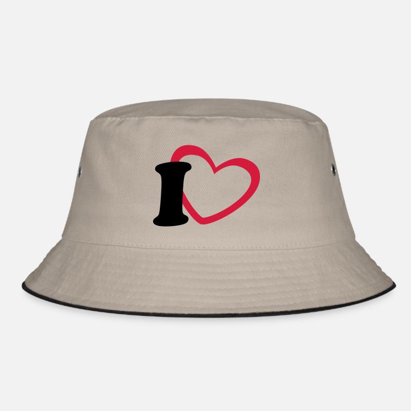 i love - Bucket Hat - Khaki/Schwarz