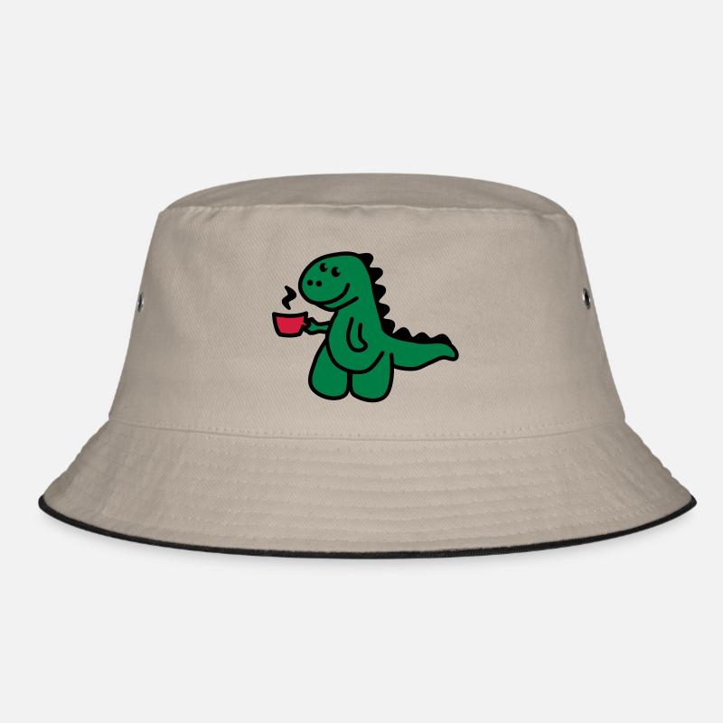 T-Rex liebt seinen Kaffee - Bucket Hat - Khaki/Schwarz