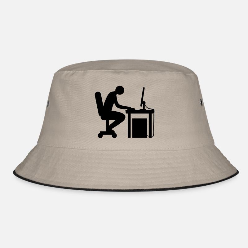 Computer Schreibtisch Nerd - Bucket Hat - Khaki/Schwarz