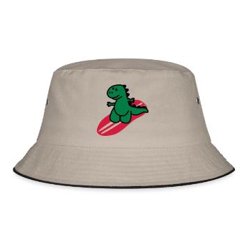 Surfing Dinosaurier - Bucket Hat - Khaki/Schwarz - Vorne