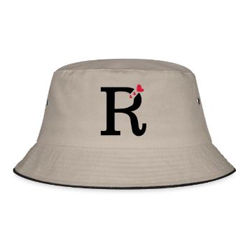Großbuchstabe R mit Herzen - Bucket Hat - Khaki/Schwarz - Vorne