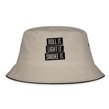roll it. light it. smoke it. - Bucket Hat - Khaki/Schwarz - Vorne