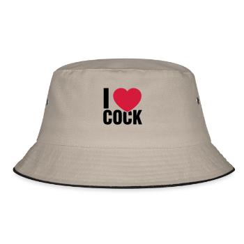 I love Cock - Bucket Hat - Khaki/Schwarz - Vorne