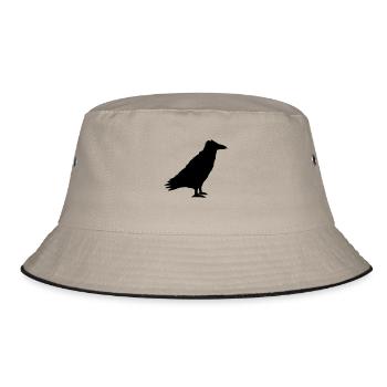 Raven Bird Stands Crow Silhouette Outline Black - Bucket Hat - khaki/black - Front