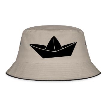 Papierschiff, paper ship - Bucket Hat - Khaki/Schwarz - Vorne