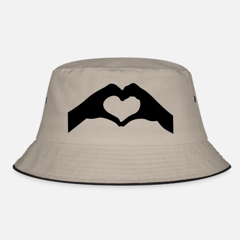 Herz mit zwei Händen - Bucket Hat - Khaki/Schwarz