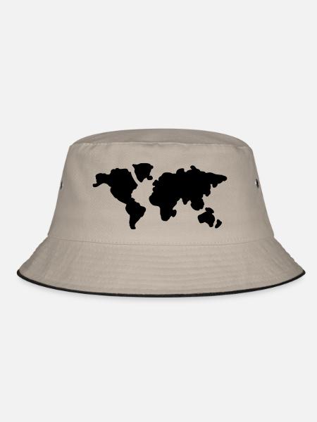 welt_karte__f1 - Bucket Hat - Khaki/Schwarz - Vorne