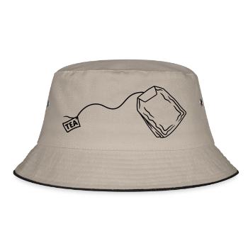 beutel teebeutel glas tasse tee kanne kaffee trink - Bucket Hat - Khaki/Schwarz - Vorne