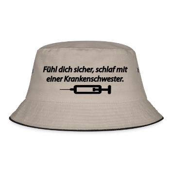 Fühl dich sicher, schlaf mit einer - Bucket Hat - Khaki/Schwarz - Vorne