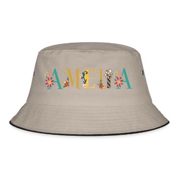AMELIA Namenskunst mit gestickten Blumen - Bucket Hat - Khaki/Schwarz - Vorne