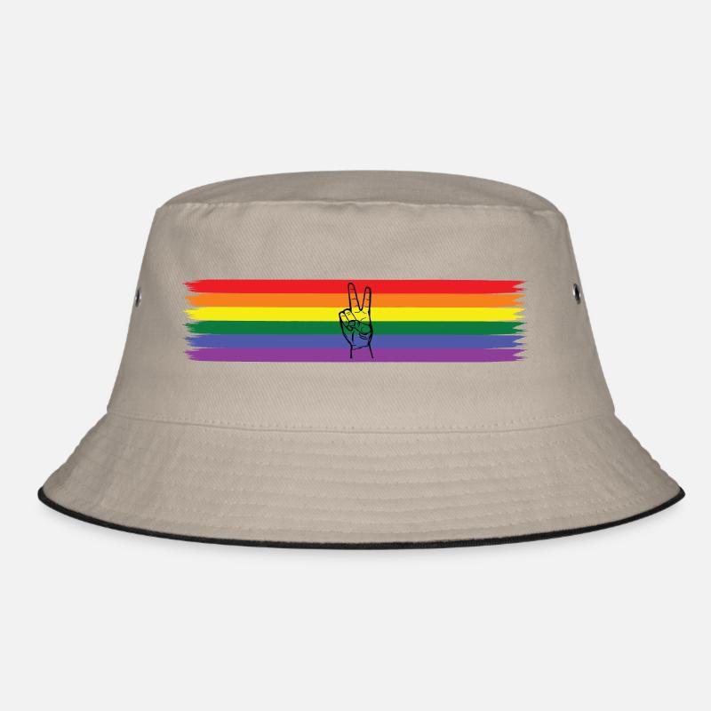 Peace Design mit Regenbogenfahne - LGBT - Bucket Hat - Khaki/Schwarz