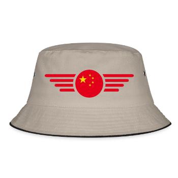 China Stil Design T-Shirt - Bucket Hat - Khaki/Schwarz - Vorne