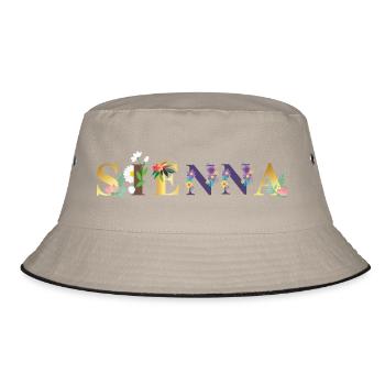 SIENNA Namenskunst mit gestickten Blumen - Bucket Hat - Khaki/Schwarz - Vorne