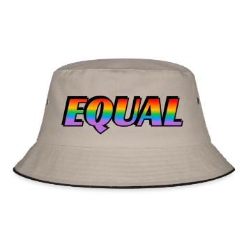 Regenbogen-Text EQUAL LGBT Pride Month - Bucket Hat - Khaki/Schwarz - Vorne