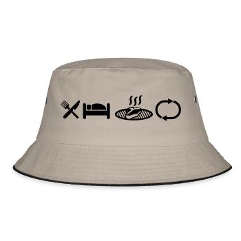 Eat Sleep Grill Repeat - Bucket Hat - Khaki/Schwarz - Vorne