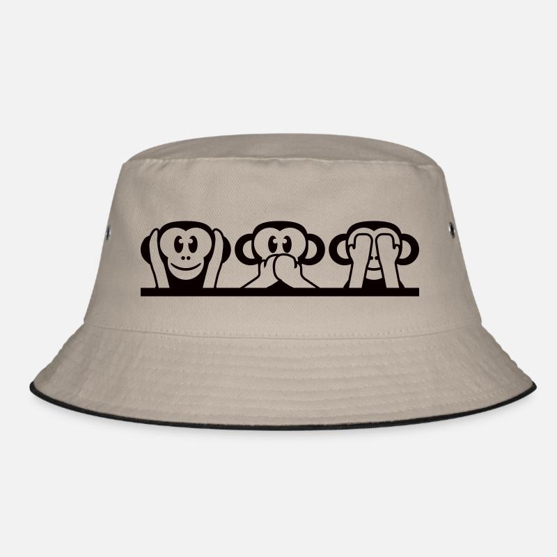 3 Wise Monkeys Hear Nothing Say See Monkey Fun Bucket Hat