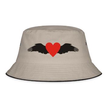 Wings & Heart - Herz auf Flügeln - Bucket Hat - Khaki/Schwarz - Vorne