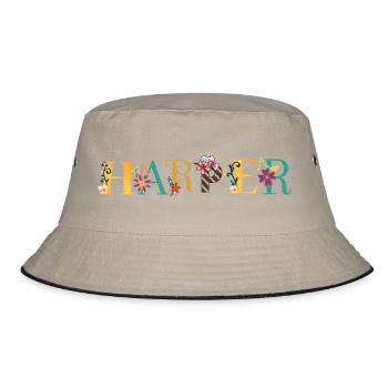 HARPER Namenskunst mit gestickten Blumen - Bucket Hat - Khaki/Schwarz - Vorne