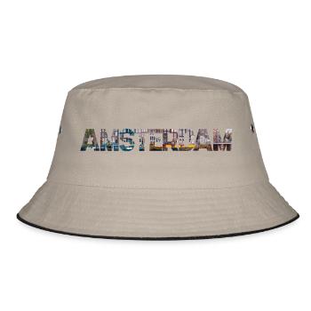 Amsterdam Stadtansicht Typo Collage - Bucket Hat - Khaki/Schwarz - Vorne