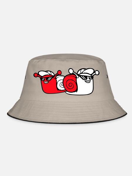 2 Schnecken Sonnenbrille Team Freunde Cool Crew - Bucket Hat - Khaki/Schwarz - Vorne
