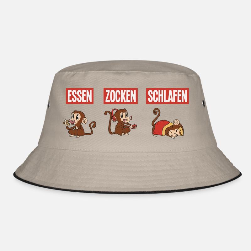 Essen Zocken Schlafen Gamer Spruch Bucket Hat