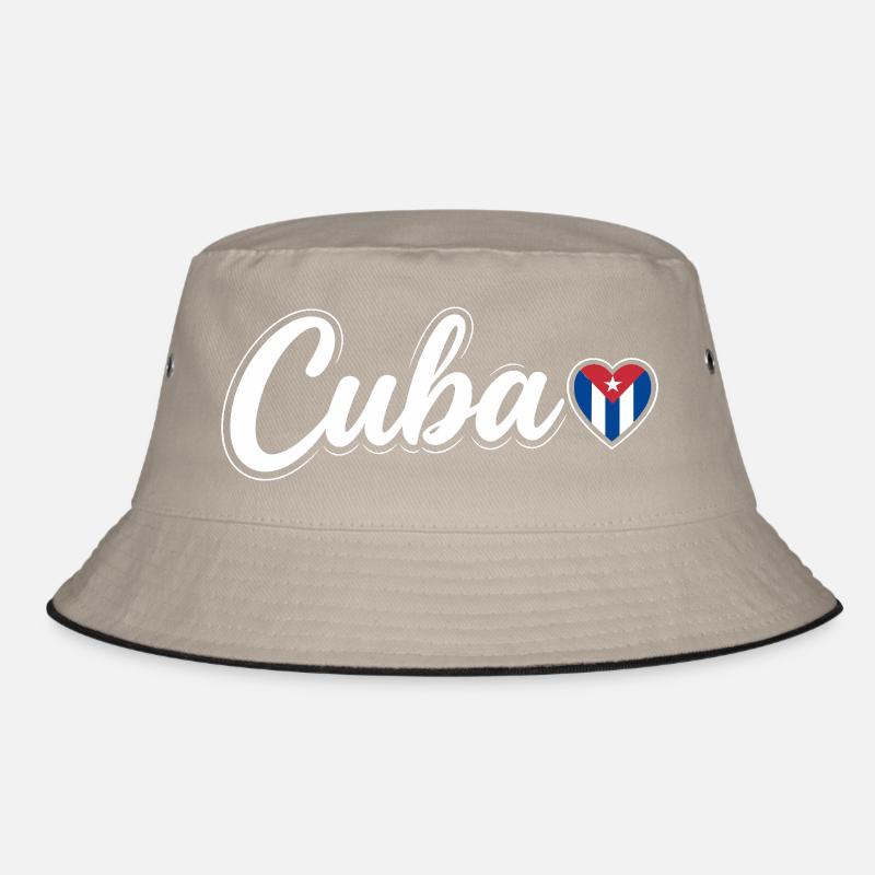 Cuba Script with Flag Heart Fan Patriotic Bucket Hat