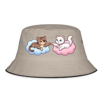 Katzen auf Wolken – Cute Illustration - Bucket Hat - Khaki/Schwarz - Vorne