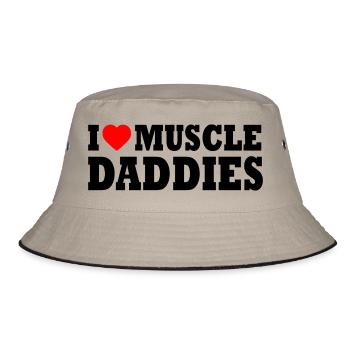 I love muscle daddies - Bucket Hat - Khaki/Schwarz - Vorne