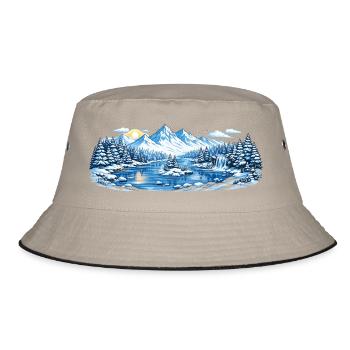 Winterliche Berglandschaft am See - Bucket Hat - Khaki/Schwarz - Vorne