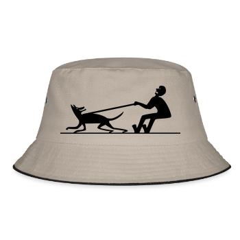 Hund zieht Mann 2 - Bucket Hat - Khaki/Schwarz - Vorne