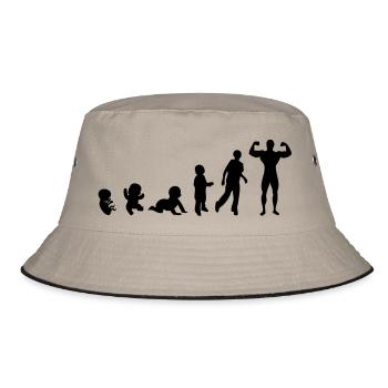 Evolution Mensch, Männer, Mann Bodybuilding-Sport - Bucket Hat - Khaki/Schwarz - Vorne