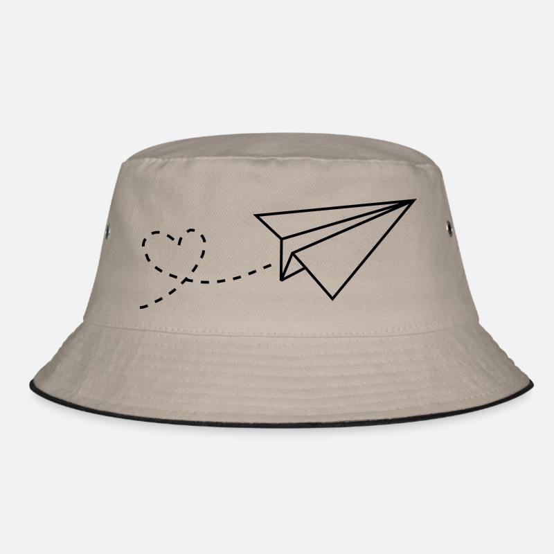 Herz Papierflieger - Bucket Hat - Khaki/Schwarz