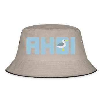 Ahoi Möwe hellblau Küste maritim Meer Schiff Hanse - Bucket Hat - Khaki/Schwarz - Vorne