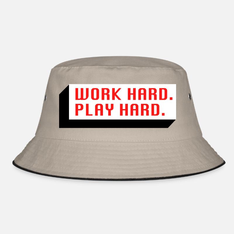 Work Hard. Play Hard. (Red) - Bucket Hat - khaki/black